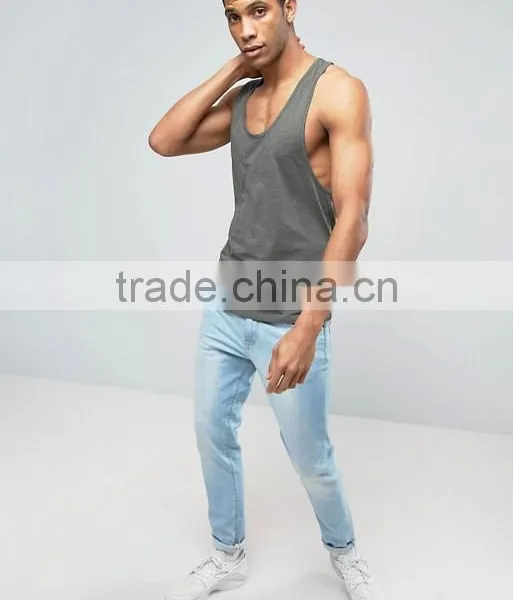 2017 Cheapest Wholesale High Quality Summer Custom Grey Gym Wear Comfortable Cotton Spandex Casual Men's Sport Tank Tops photo-4
