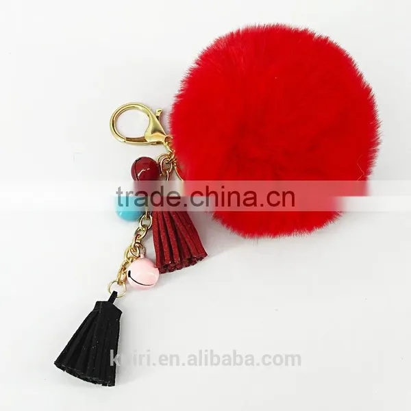 2017 New Arrival Popular Rex Rabbit Fur Pompom Keychain With Tassel Fur Ball Keychain 110A photo-2