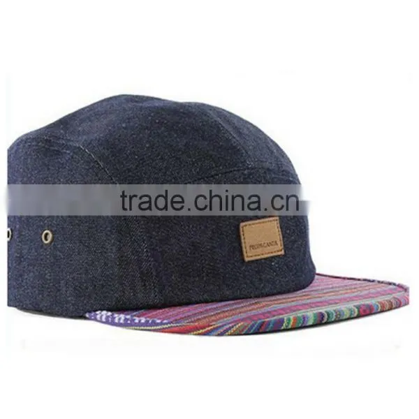 Leather Patch Make Custom Jean 5 Panel Strap Back Hat photo-2