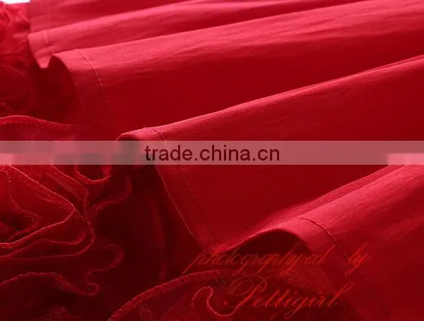 Hot Selling Red Girls Dresses Decorated With Big Flower Fashion Solid Kids Vestido Wholesale Child Wear photo-4