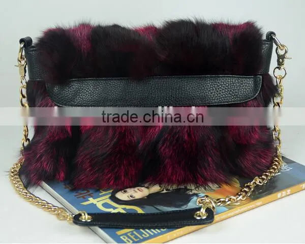 Fox Fur Dual-use Bags Handbags Fashion With Leather Trim photo-4