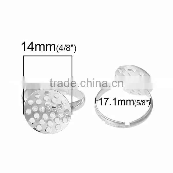 Adjustable Ring Blank Findings Round Silver Plated Cabochon Settings 17.1mm 10 PCs Ring Setting photo-2
