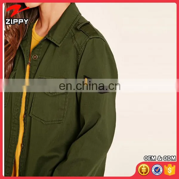 New Custom Ladies Chevron Patch Utility Jacket Wholesale Army Jacket Manufacturer photo-5