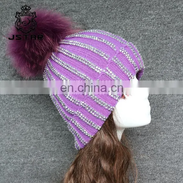 Hot Sale Winter Hat With Ball Cashmere Raccoon Fur Pompom Knit Beanie Beanies photo-2