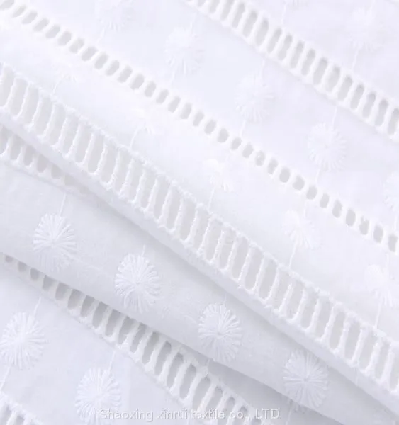 Net Embroidered White Cotton Fabric Lace Embroidery photo-2