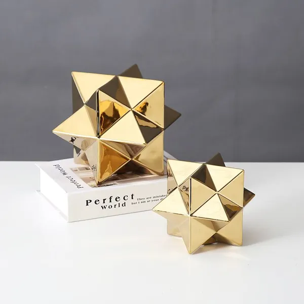 Irregularity Nordic Style Geometrical Gold Black White Five-Pointed Star Ceramic Art Decor photo-2