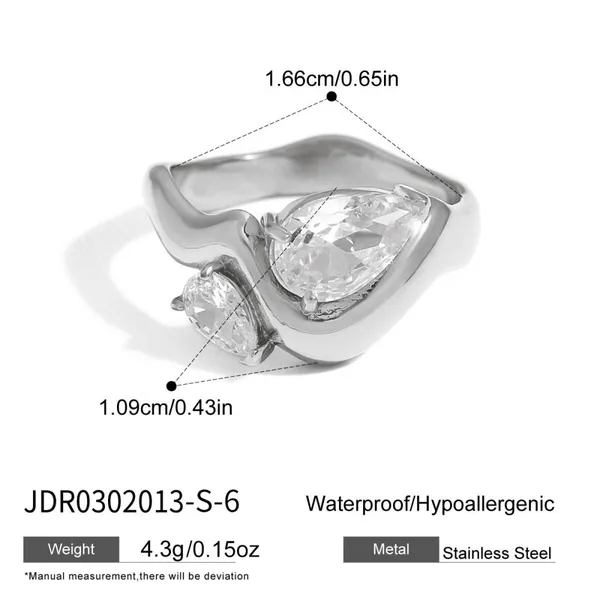 Stainless Steel Water Drop CZ Open Ring for Women Adjustable Gold Plated Statement Ring Waterproof Hypoallergenic Jewelry Wholesale photo-2