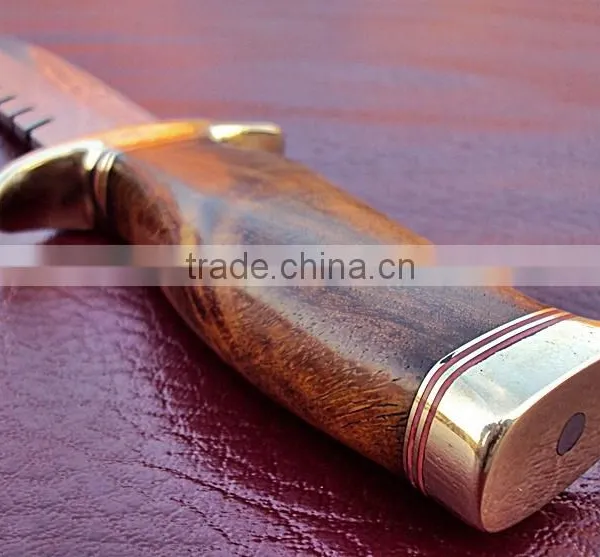 Bowie Hunting Custom Handmade Stainless Steel 15 Inch Hunting Knife Solid Walnut Wood Handle and Brass Thumb Guard / Clip photo-5