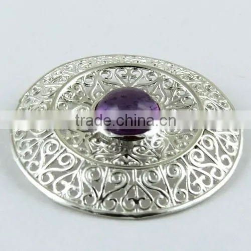 Handmade Filigree Amethyst 925 Sterling Silver Pendant, Online Silver Jewelry, Handmade Silver Jewelry photo-2
