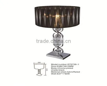 Steel Silver Base Clear Crystal Table Lamp With Top Open Fabric Shade