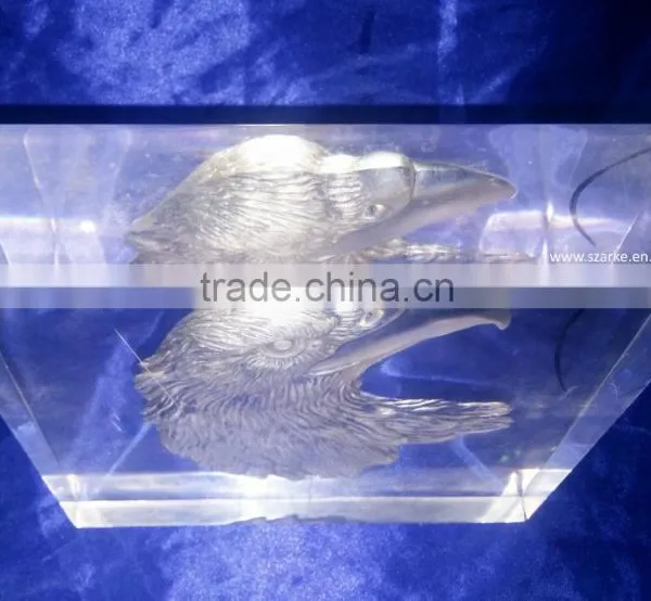 3D Laser Carving Eagle's Heart Acrylic Art Block Display Animal Style Thick Paperweight photo-3