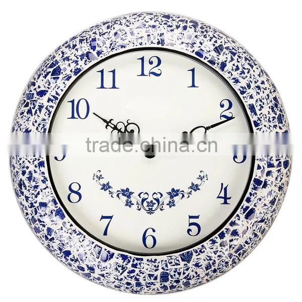 Home Decor Quartz Analog Chinese Blue and White Porcelain Wall Clock photo-2