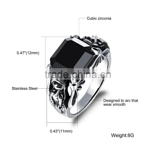 Costume Jewellry Wholesale Skull Engagement Ring for Women With Black Stone photo-6