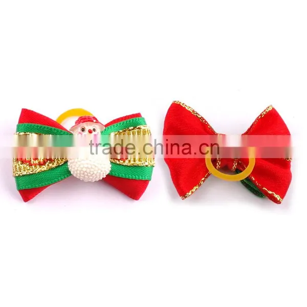 Various Design Holiday Christmas Ribbon Dog Cat Hair Bows With Rubber Band photo-2