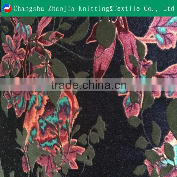 Polyster Elastane Custom Floral Burn Out Sofa Fabric KS/Korean Velvet Wrap Knitted Polyster Elastane Fabric ZJ056
