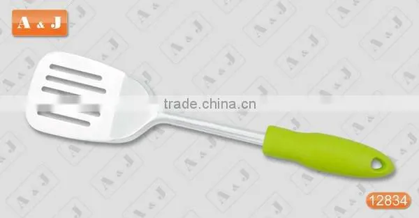Stainless Steel Slotted Turner With Green Handle