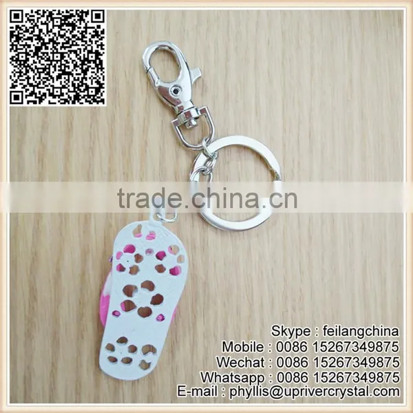 Factory Sale Key Jewelry New Style Pink White Flip Flop Keychain photo-3