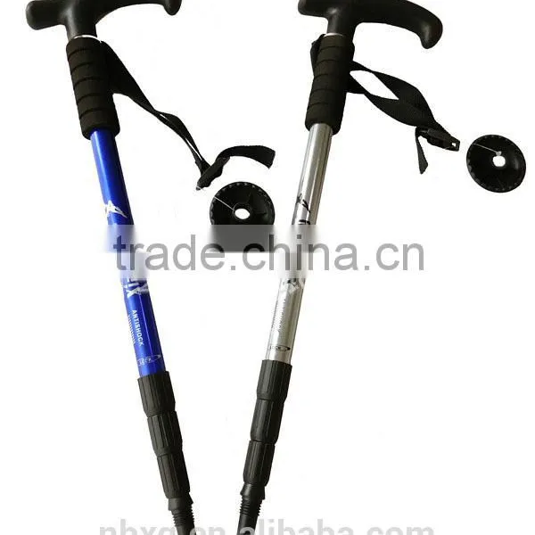 Aluminum 3/4 Sections Internal Lock Flared Handle Adjustable Hiking Pole Trekking Poles photo-2