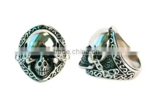 Stainless Steel Rings - With 3D Skull on It. W/chains Attached to Ring & Eyes