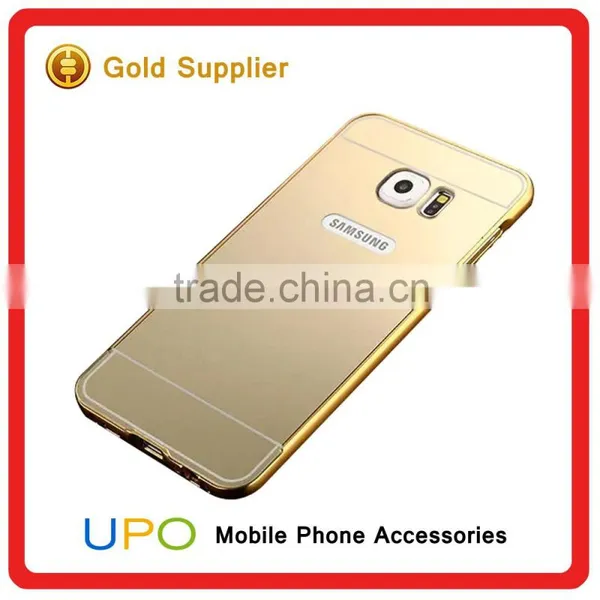 [UPO] Luxury 24K Gold Metal Aluminum Bumper Ultra-thin Back Mirror Back Cover Case for Samsung Galaxy s6 Edge Mirror Case photo-2