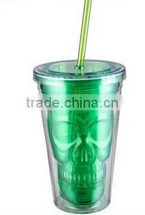 Skull Shaped Inner Wall Plastic Wine Tumbler With Straw Lid photo-4