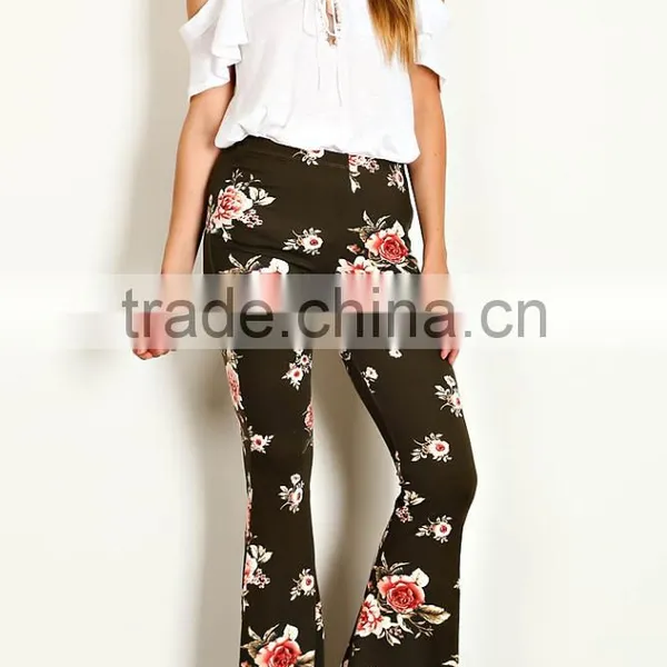 Casual Clothes 95% POLYESTER 5% SPANDEX FLORAL PRINT PALAZZO KNIT PANTS Wide Leg Trousers Fashion photo-2