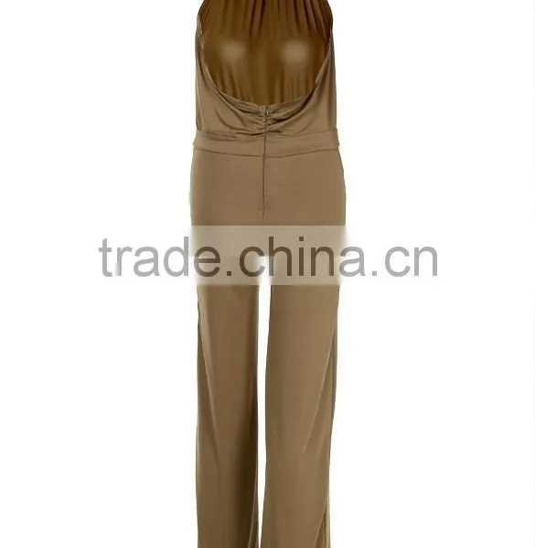 Wholesale Custom Lady Women's Fashion Casual Halter Off-shoulder Backless Sexy Solid Evening Long Romper And Jumpsuit For Woman photo-4