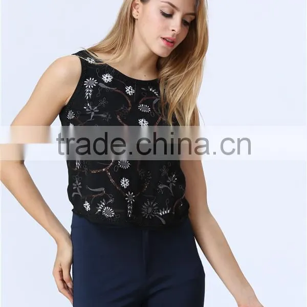 New Design Factory Price Accept Small/Min/Loe Order Quantity Ebroideried Embellishment Beaded Women Top Women Blouse photo-3