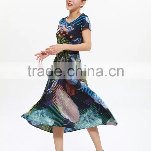 Wholesale Chromatic Wrinkle Clothing Slimming A-line Dress for Lady photo-5