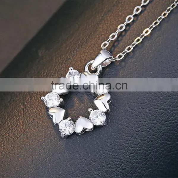 925 Sterling Silver Heart Crystal Necklace Jewelry photo-2