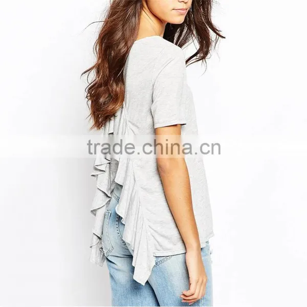 Girls Short Sleeve Plain New Design Frill Back t Shirts, Frill Back t Shirts Wholesale Cheap. photo-4