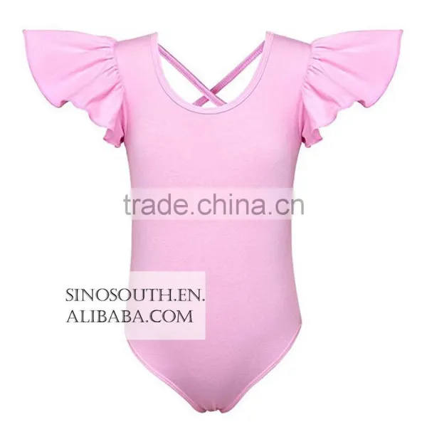 Girls' Dance Gymnastic Leotards Solid Color Ruffle Kids Flutter Sleeve Leotard photo-2