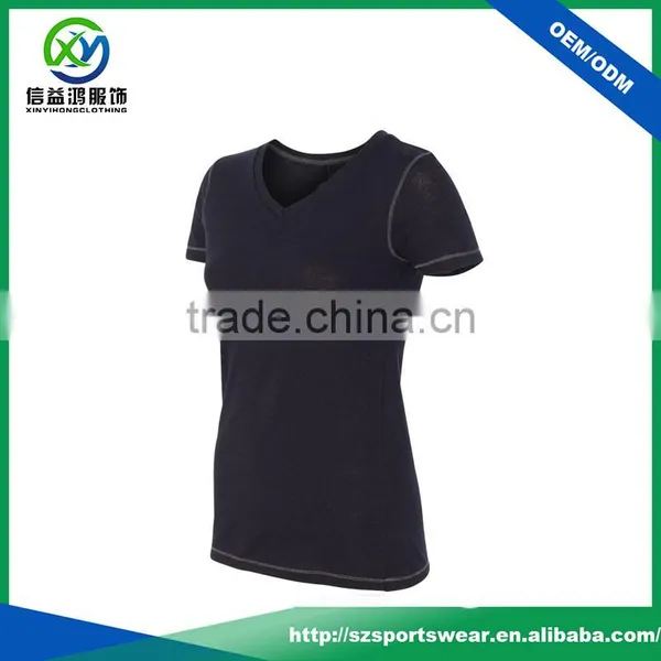 High Quality Basic Design V-neck Polyester / Cation Women's T-shirt photo-2