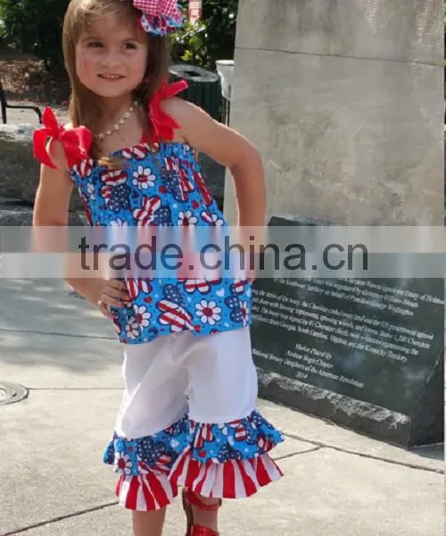 Wholesale Children's Clothes Girl Boutique Clothing Summer Outfit Baby Clothes Damask Ruffle Pants Set photo-3