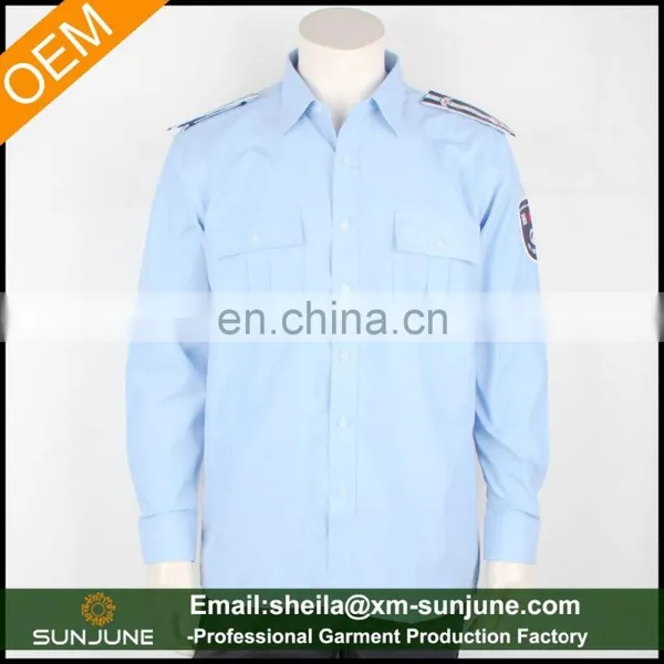 Blue Long Sleeve Security Uniform Guard Shirt With Epaulet