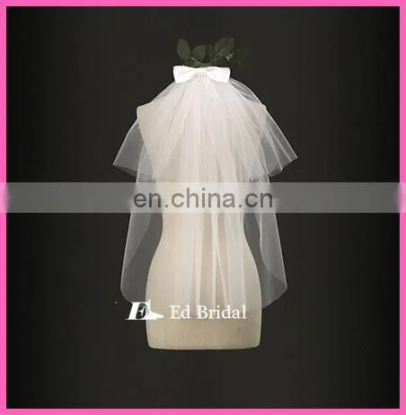 A09 Cheap Price Short Front and Long Back Plain Tulle Fabric Bridal Veil For Wedding photo-3