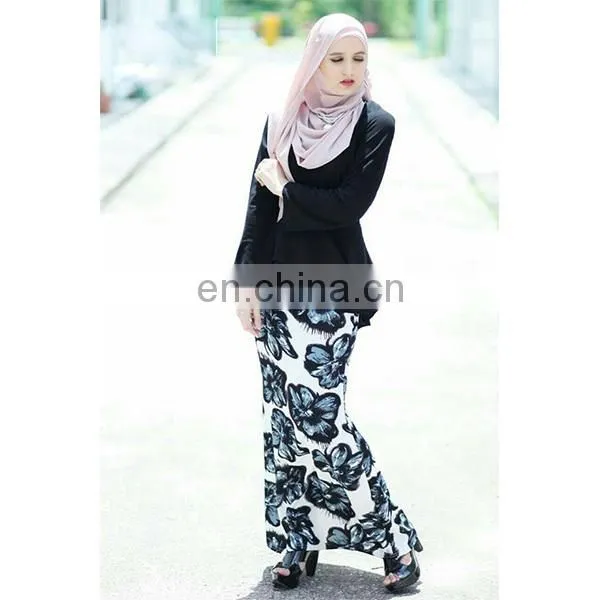 High Quality Women Muslim Dress Fashion Printed Design Elegant Baju Kurung Peplum photo-5