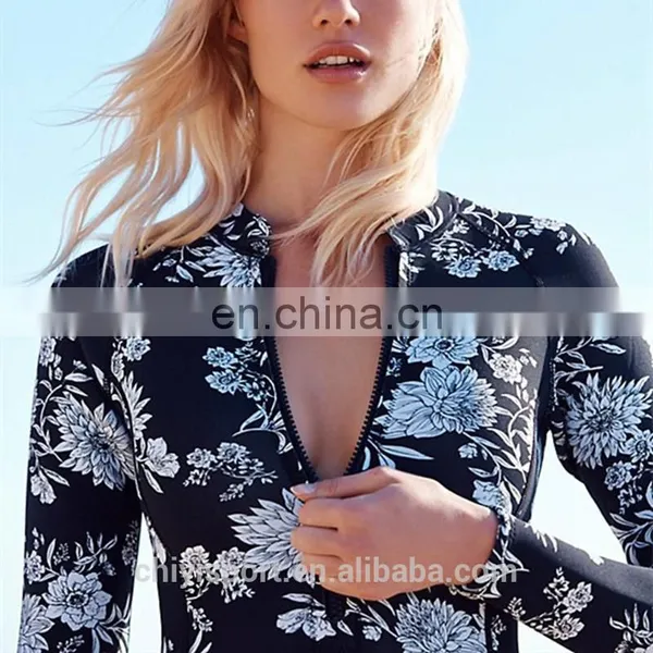 2017 Tropical Printing Women Sexy One Piece Long Sleeve Rashguard OEM photo-3