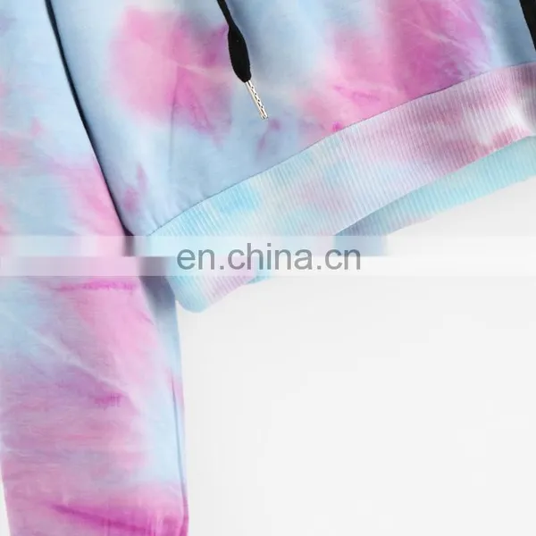 Purple Tie Dye Printing Short Hoodies Sweatshirt Women Casual Drawstring Thin Pullover Autumn Female Girl Long Sleeve Tops photo-6