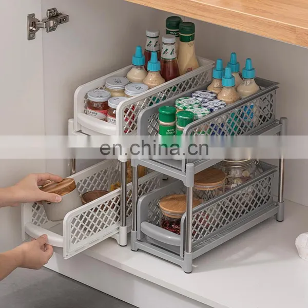 Wholesale Table Kitchen Accessories Pantry Home Storage Slide Drawer Spice Rack Holders Plastic Sink Other Storage Baskets photo-3