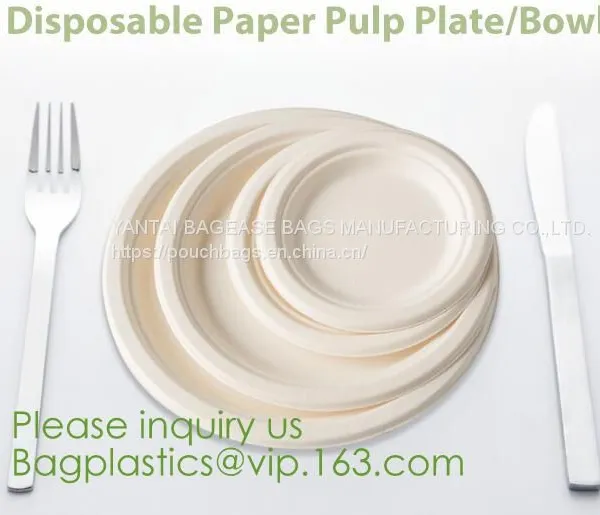 Eco Friendly Biodegradable Sugarcane Bagasse Tableware Sets Disposable Paper Pulp Plate 6 Inch Round Disc Bagease Packag