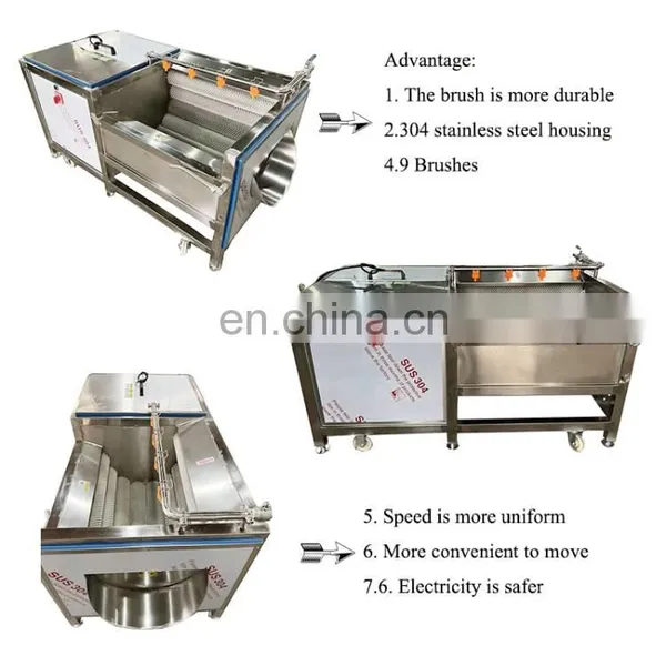 Root Vegetable Fruit Kohlrabi Brush Roller Peeler Cleaner Peeling Washing Cleaning Machine Production Line photo-4