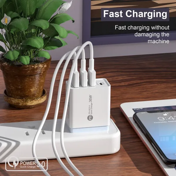 New Arrival 4 Port Usb c Type c Plug Pd Us Eu Uk Quick Fast Usb Wall Charger Adapter for Cellphone Charger photo-5