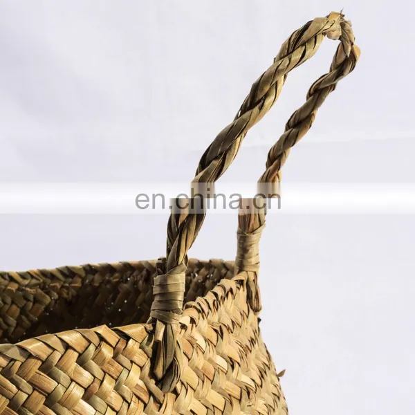 HBK Black Bicolor Handmade Handle Seagrass Belly Basket for Clothes and Toys photo-3