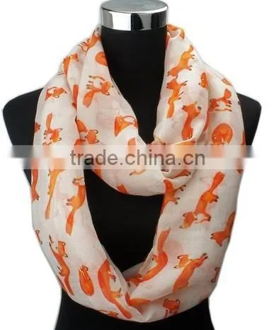 205 Foreign Trade New Loop Shawl Cute Animal Fox Print Women Fashion Scarf photo-2