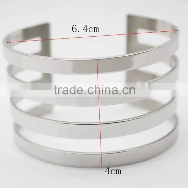Fashion Hollow Out Stainless Steel Opening Cuff Bangle Bracelet photo-4