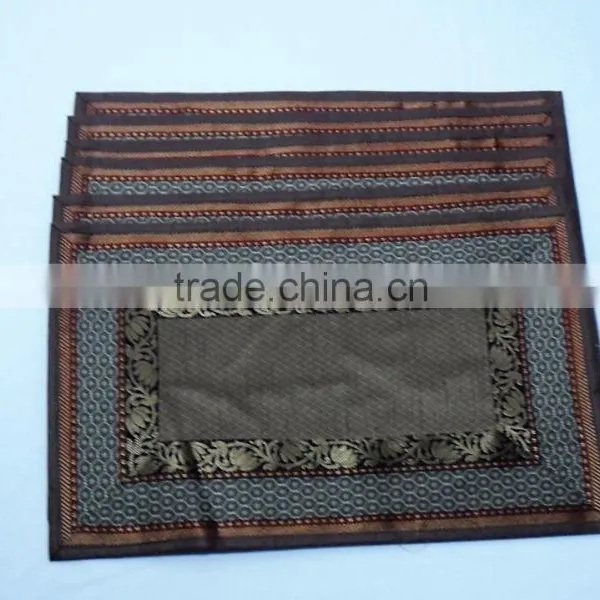 Placemats and Coaster in Brown Color Indian Silk Table Runner photo-3