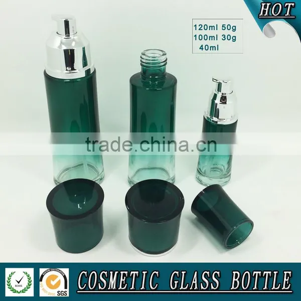 Green Coloured Cosmetic Glass Bottle and Cosmetic Glass Jar photo-4