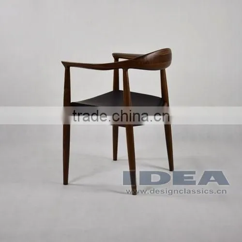 Replica Hans Wegner The Round One Chair - Solid Walnut Wood - Black Genuine Leather photo-4