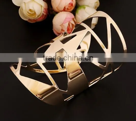 New Fashion Women Girl Jewelry Gold Plated Open Cuff Bangle Charm Bracelet photo-4